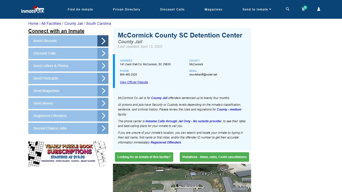 McCormick County SC Detention Center - Inmate Locator - McCormick, SC