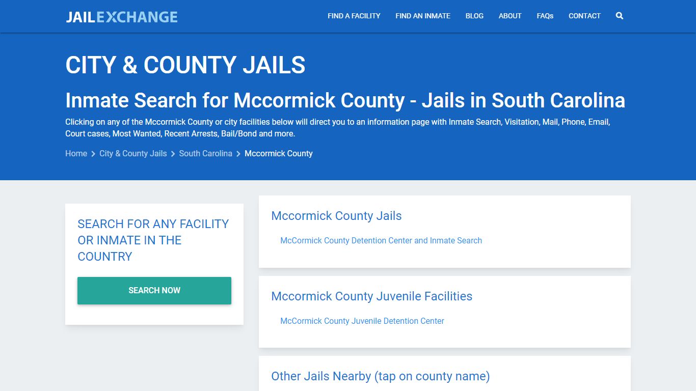 Inmate Search for Mccormick County | Jails in South Carolina